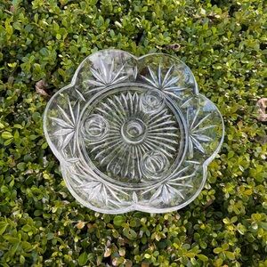 Vntg Princess House Highlights 3-Stick Taper Candle Bowl, couple of tiny chips